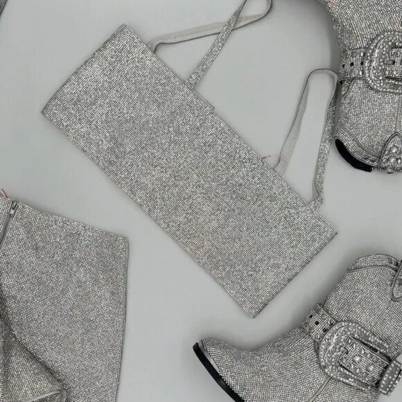 12th Tribe Shira Silver Rhinestone Crop Top - Picture 1 of 10